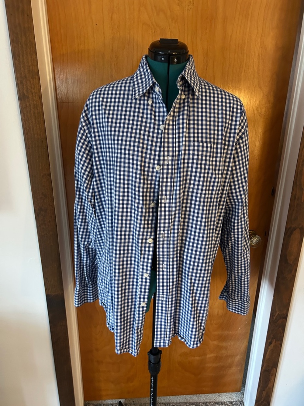 croft & barrow Navy and White Gingham Button-Down Shirt